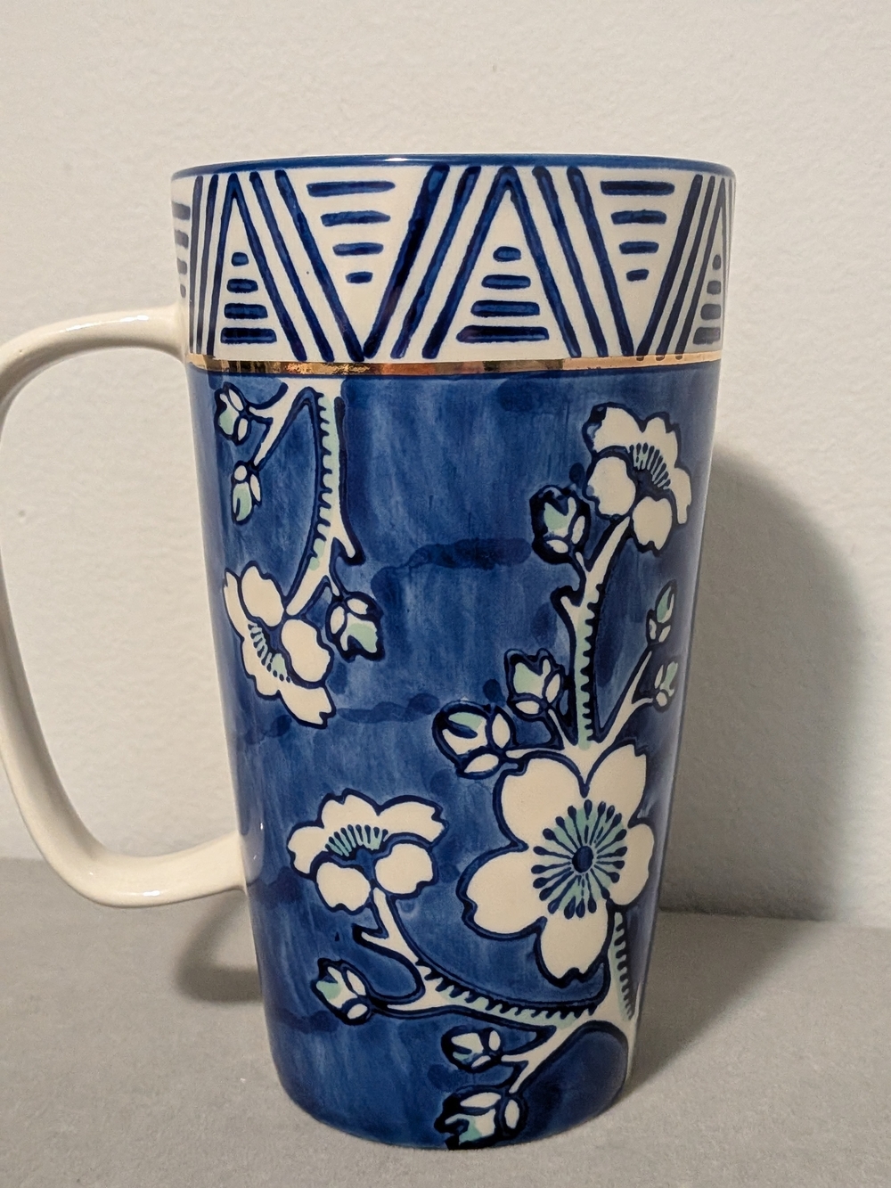 Blue Floral Ceramic Travel Mug with Lid - Ceramic - Picture 4 of 8